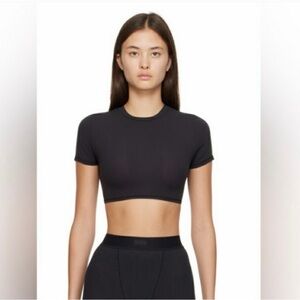 SKIMS Fits Everybody Cotton Short Sleeve Crop Top Large Black
